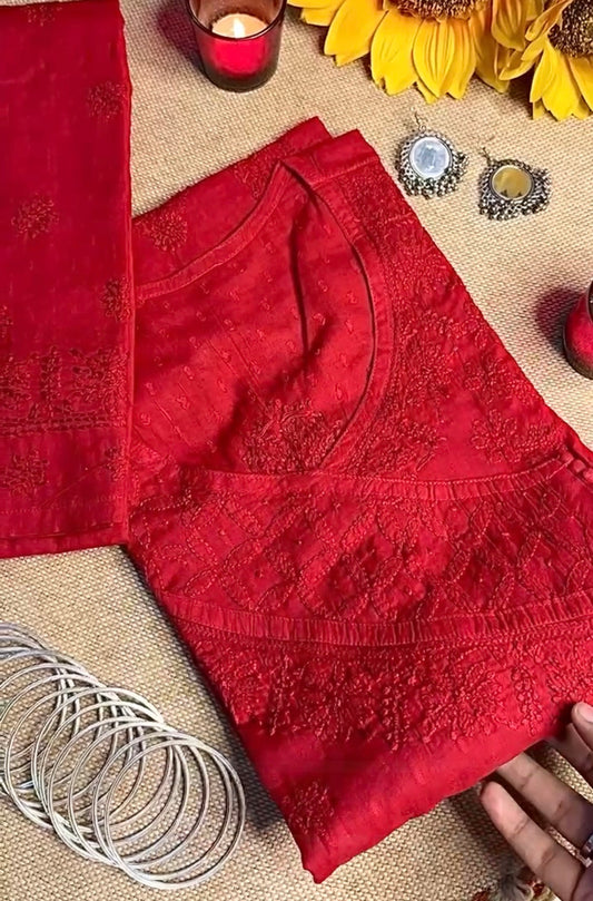 Suroor Red-Mulmul Kurta Set
