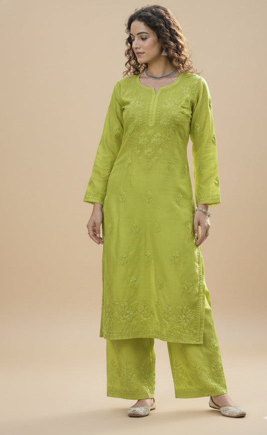 Zeenat Lime green-Muslin Kurta Set
