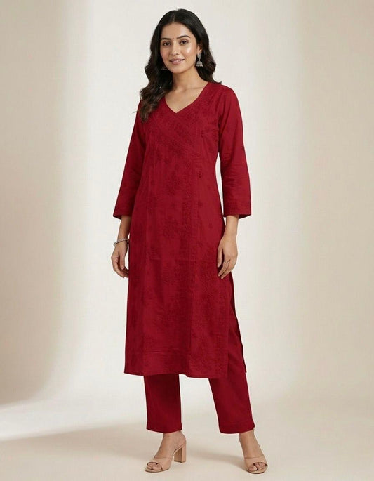 Suroor Red-Mulmul Kurta Set