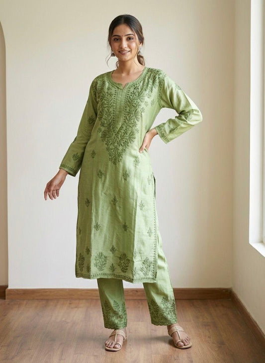 Rehaab Green-Chanderi Kurta Set