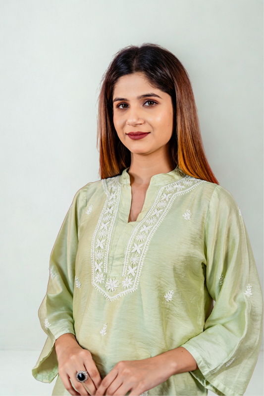 Riwayat Green Chikankari Chanderi Top