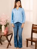 Nazakat Chikankari Blue Rayon Slub Shirt