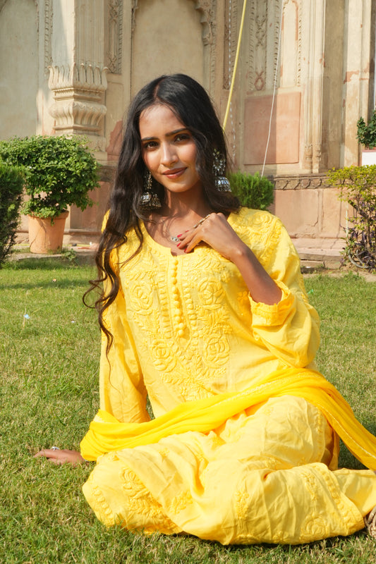 Heer Modal Chikankari Kurta Pant Dupatta Set