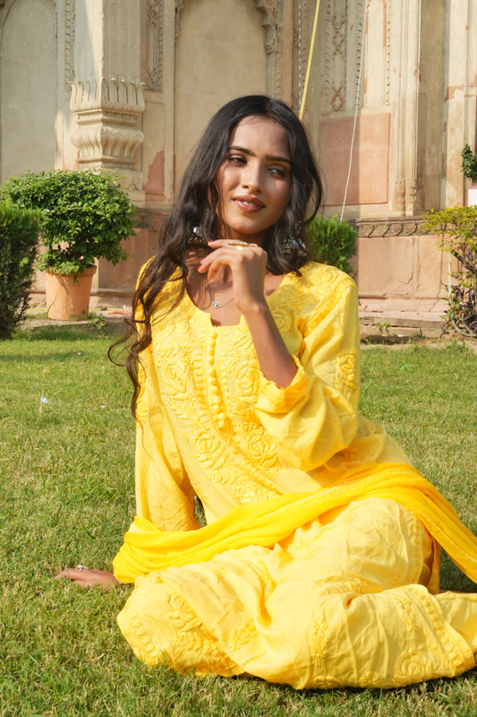 Heer Modal Chikankari Kurta Pant Dupatta Set