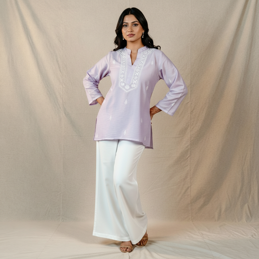 Riwayat Chikankari Lilac Chanderi Top