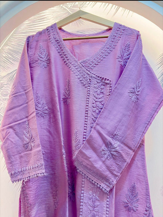 Raabta Lilac-Chanderi Chikankari Angrakha Kurti