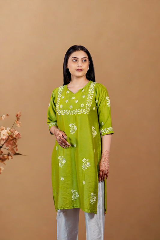 Mehar Chanderi Chikankari Kurti