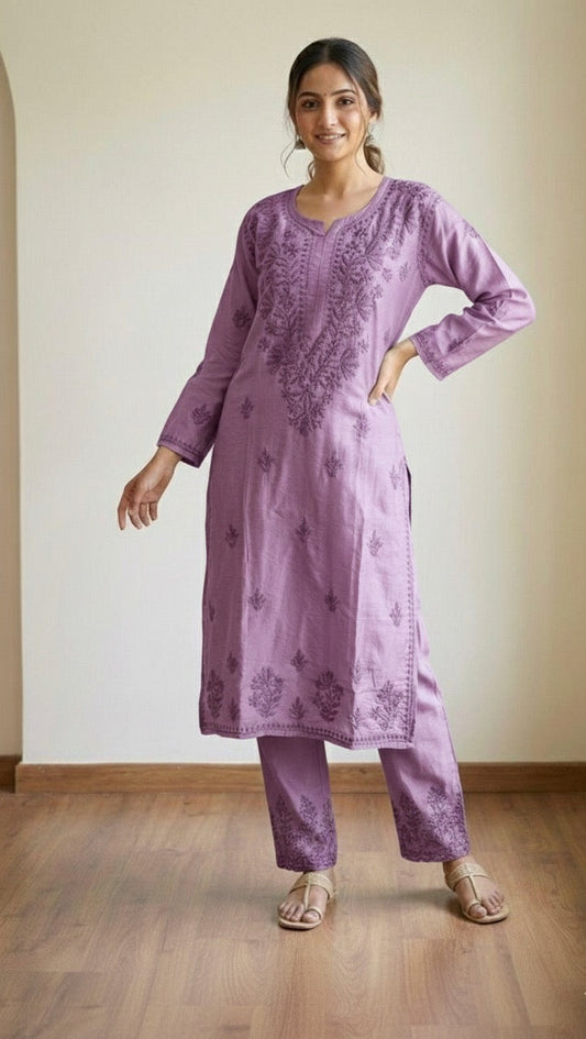 Rehaab Lavender-Chanderi Kurta Set