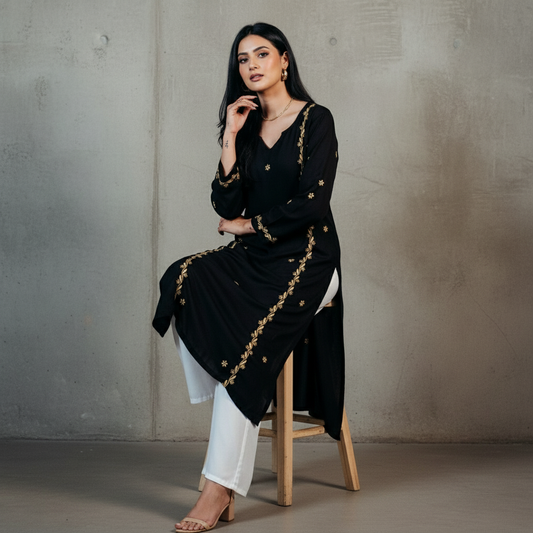 Siyah Chikankari Modal Black Kurti