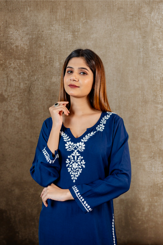 Neelam Navy Blue Chikankari Rayon Co-ord Set