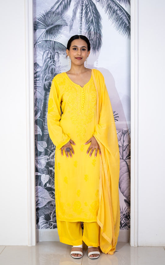 Heer Modal Chikankari Kurta Pant Dupatta Set