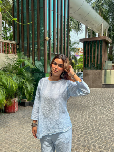 Gulzar Chanderi Powder Blue Co-ord Set