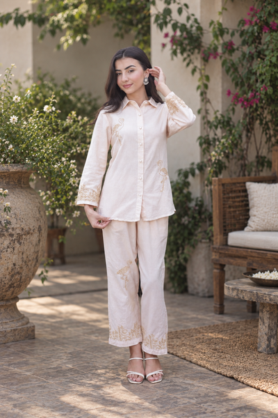 Inayat Chikankari Cotton Linen Soft Ivory Co-ord Set
