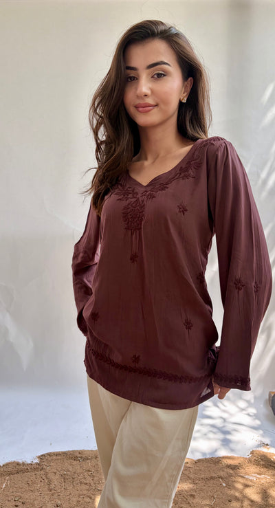 Zeenat Modal Cocoa Brown Short Kurti