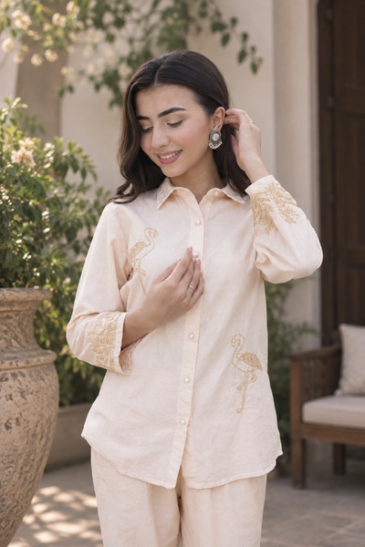 Inayat Chikankari Cotton Linen Soft Ivory Co-ord Set