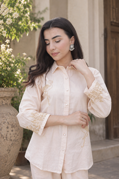 Inayat Chikankari Cotton Linen Soft Ivory Co-ord Set