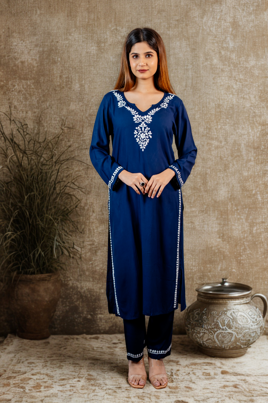 Neelam Navy Blue Chikankari Rayon Co-ord Set