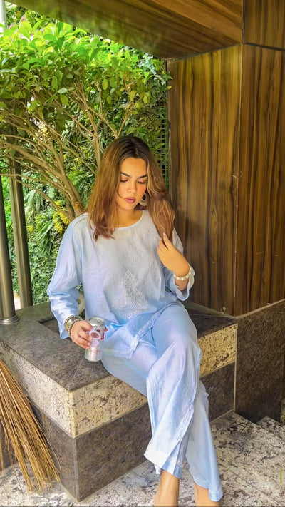 Gulzar Chanderi Powder Blue Co-ord Set