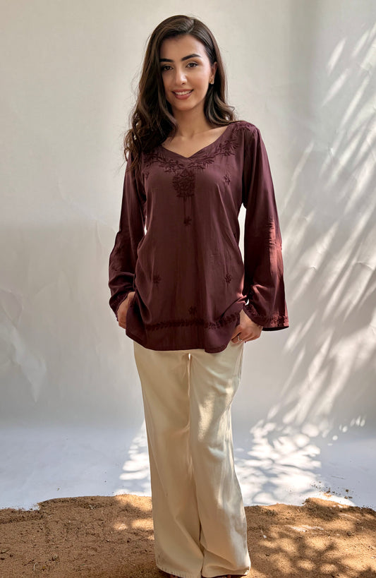 Zeenat Modal Cocoa Brown Short Kurti