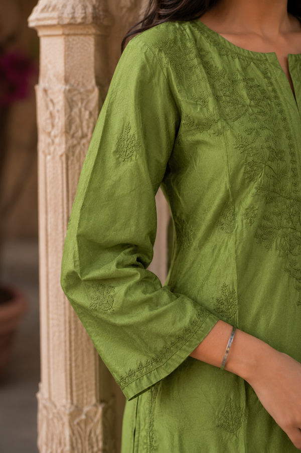Rehaab Green-Chanderi Kurta Set