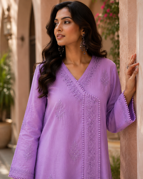 Chikankari Angrakha Lilac