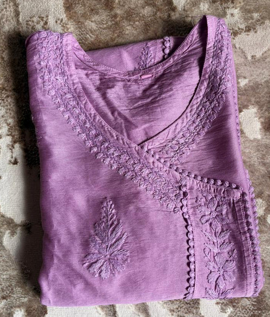 Raabta Lilac-Chanderi Chikankari Angrakha Kurti