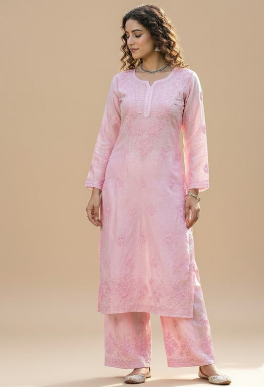 Zeenat Pink-Muslin Kurta Set