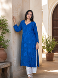 Noor Muslin Chikankari Mukaish Blue Kurti