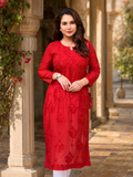 Noor Muslin Chikankari Mukaish Red Kurti