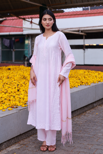 Pink Chikankari Kurta Set