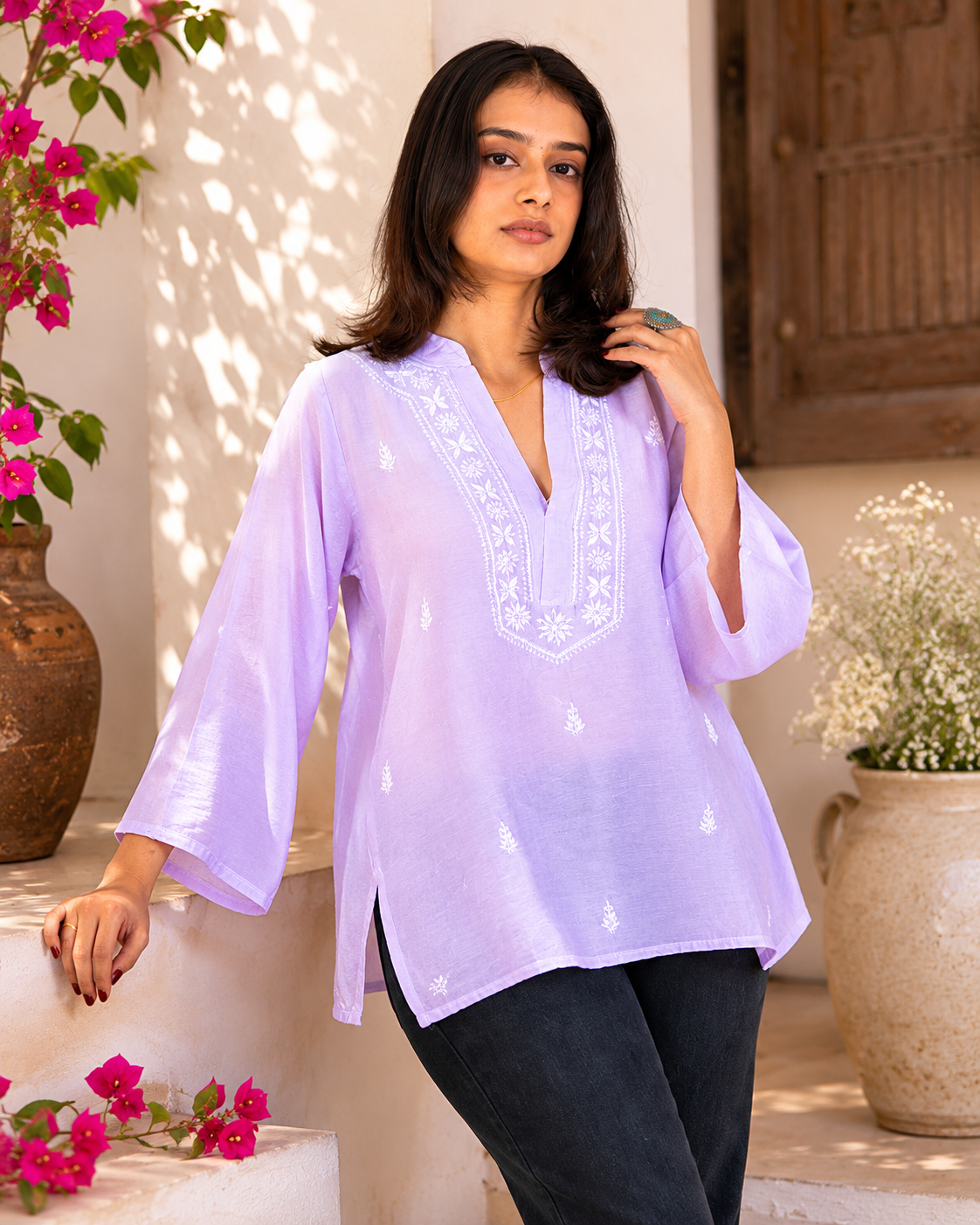 Purple Chanderi Short Kurti
