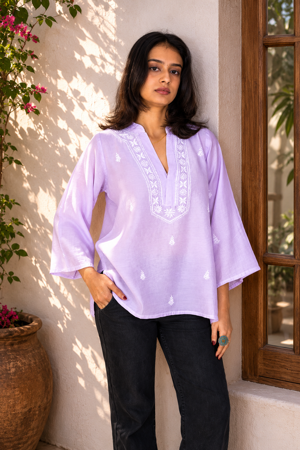 Purple Chanderi Short Kurti