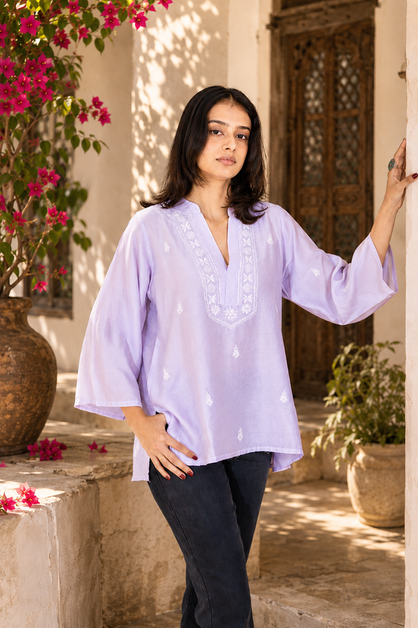 Purple Chanderi Short Kurti