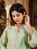 Riwayat Green Chikankari Chanderi Short Kurti