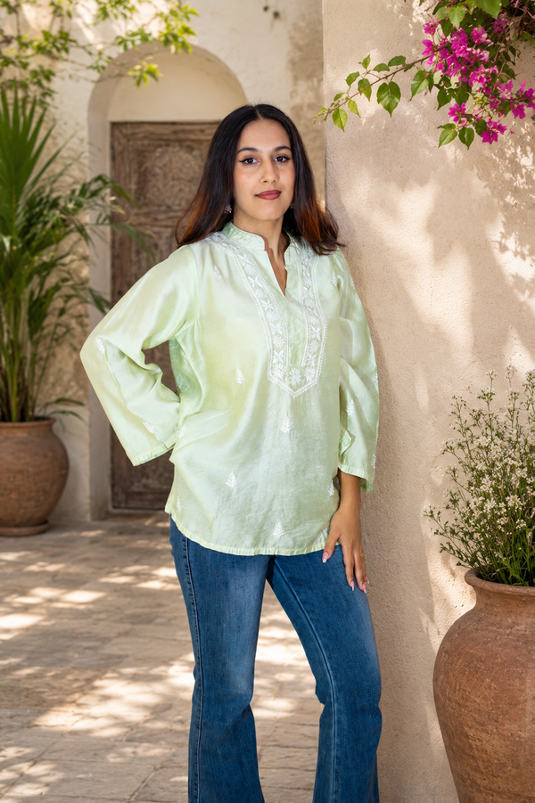 Light Green Chanderi Silk Shrt Kurta