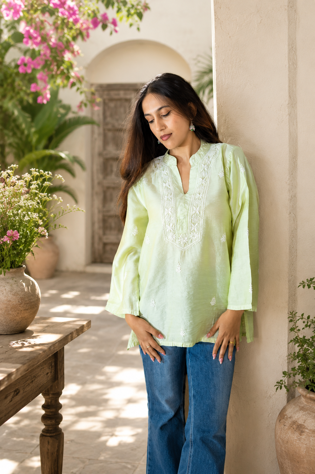 Light Green Chanderi Silk Shrt Kurta