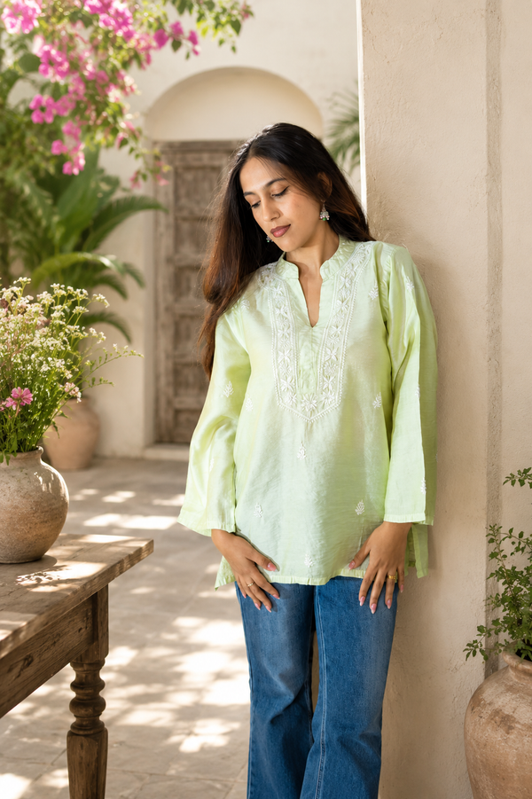 Light Green Chanderi Silk Shrt Kurta