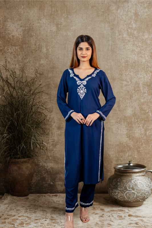 Neelam Navy Blue Chikankari Rayon Co-ord Set