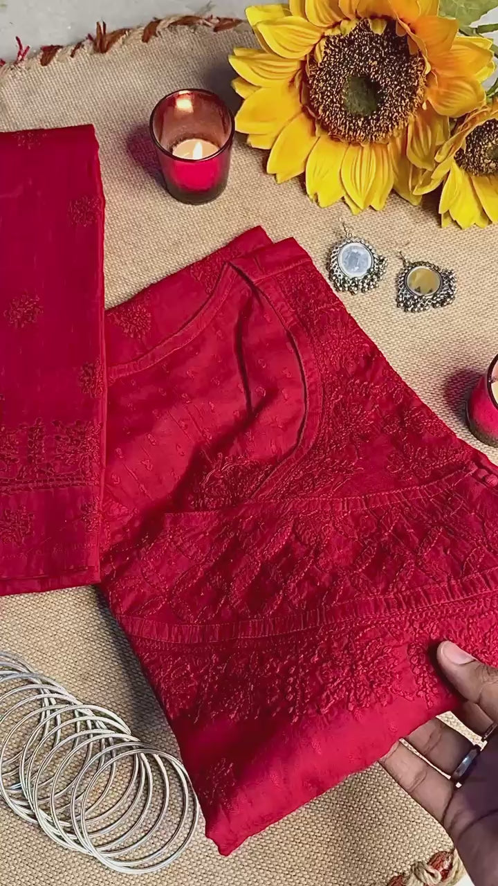 Suroor Red-Mulmul Kurta Set