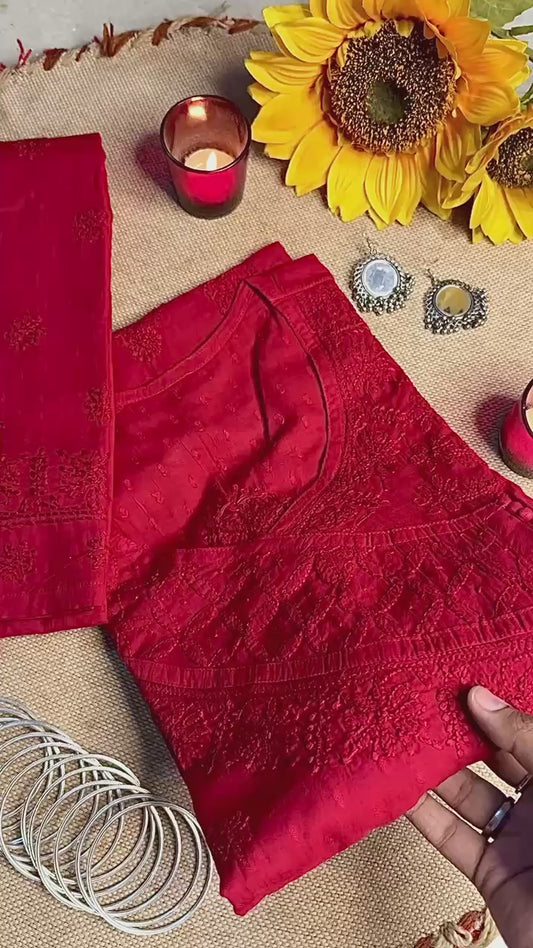 Suroor Red-Mulmul Kurta Set