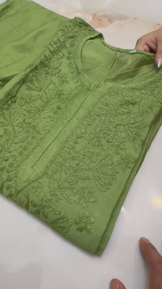Rehaab Green-Chanderi Kurta Set